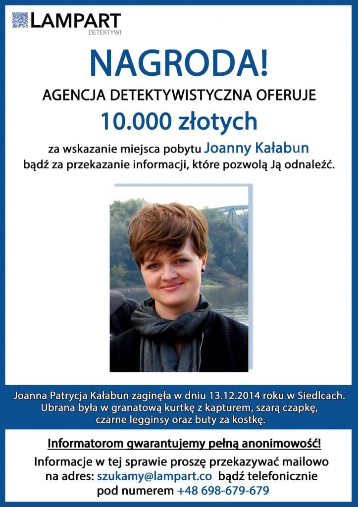 Nagroda za odnalezienie Joanny Kałabun!